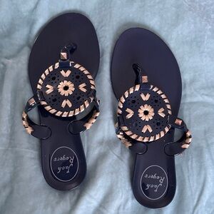Jack Rogers navy and gold Georgica sandals